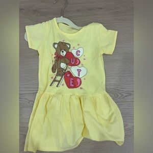 Yellow Kids Dress with Teddy Bear Design